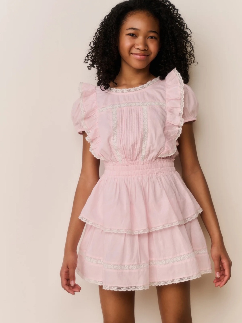 LoveShackFancy Jaime Tween Cotton Mini Dress Pink NWT Size 14 $185